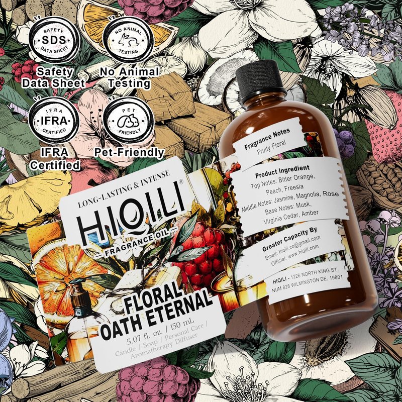 HIQILI Floral Oath Eternal Fragrance Oil, Jasmine & Peach Scents, Perfect for Soap & Candle Making, Essential Oil Diffusers, Skin and Body Scenting - 5.07 Fl Oz