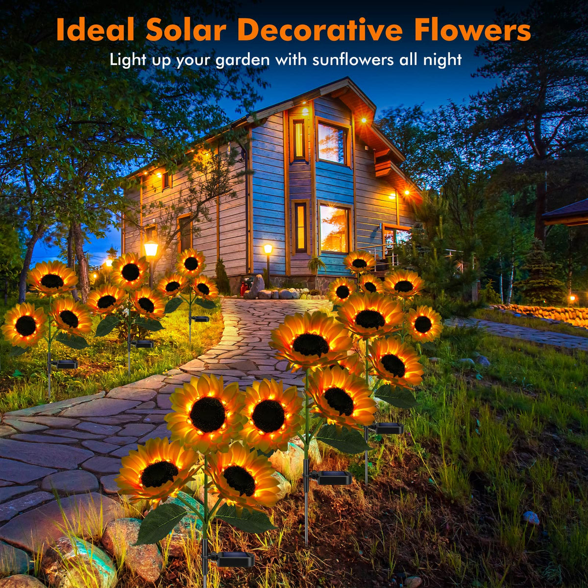 Solar Sunflower Lights Flowers Outdoor Waterproof for Yard Garden Cemetery