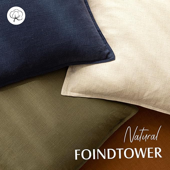 Foindtower Pack of 2, Decorative Linen Soild Throw Pillow Covers Soft Accent Cushion Case Boho Farmhouse Pillowcase for Chair Couch Sofa Bedroom Living Room Home Decor 20 x 20 Inch Olive Green