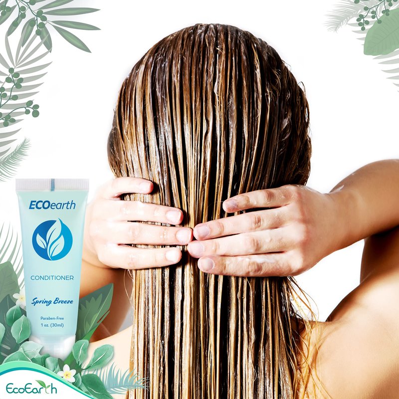 EcoEarth - Travel Size Conditioner - 1 fl oz, 100 PK, Spring Breeze - Delight Your Guests with Revitalizing and Refreshing Hotel Conditioner - Small Size Travel Amenities - Hotel Toiletries in Bulk