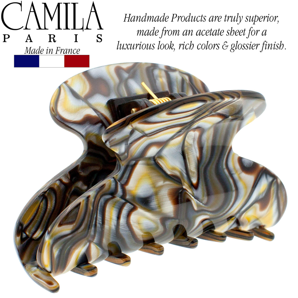 Camila Paris CP3058 French Hair Clip for Women, Onyx, for Thick Long Curly Wavy Hair, Jaw Clip, Strong Hold No Slip Grip, Made in France