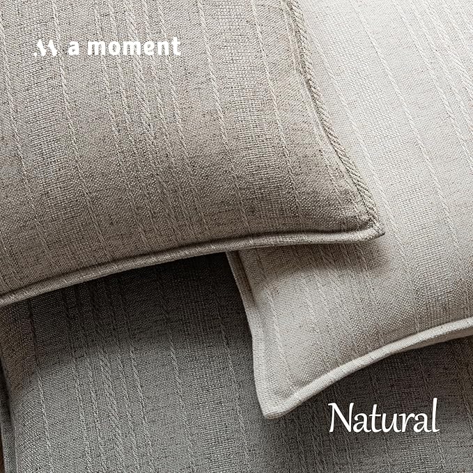 a moment Linen Pillow Covers Set of 2,Boho Farmhouse Throw Pillowcases Neutral Textured Decorative Covers for Couch Sofa Bed, Soft Linen Blend Accent Case Cushion Home Decor 20"x20" Beige Grey