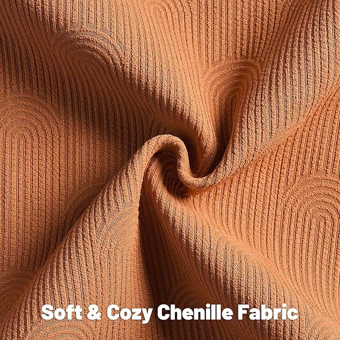FUTEI Burnt Orange Chenille Decorative Throw Pillow Covers 16x16 Inch Set of 2,Soft Cozy Striped Geometric Patterns Cushion Case,Modern Home Decor for Couch Bed Living Room