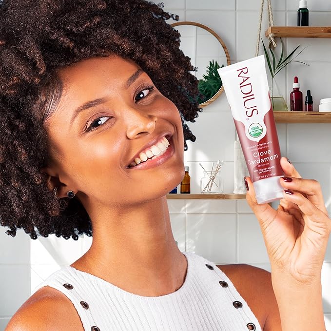 RADIUS USDA Organic Toothpaste 3oz Non Toxic Chemical-Free Gluten-Free Designed to Improve Gum Health & Prevent Cavity - Clove Cardamom - Pack of 6