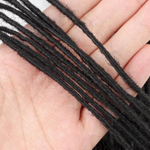 6inch 100 Strands 0.2cm Width 100% Human Hair Dreadlock Extensions, Full Handmade Loc Extensions Human Hair for Men Women Kids, Permanent Dread Extensions(Natural Black)