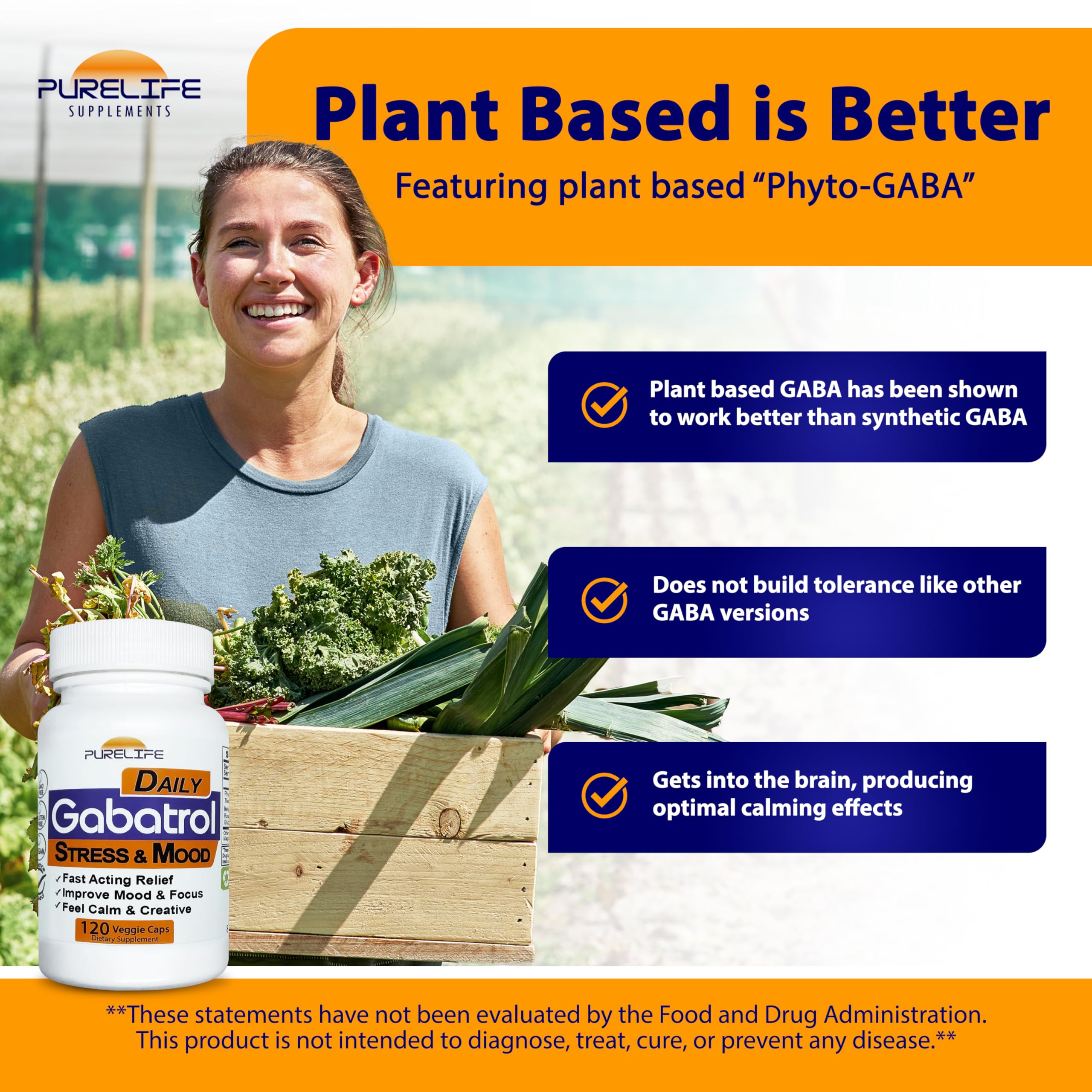 Gabatrol Daily – Plant Based GABA Supplement. Vegetarian and Vegan Friendly (120 Veggie Caps)