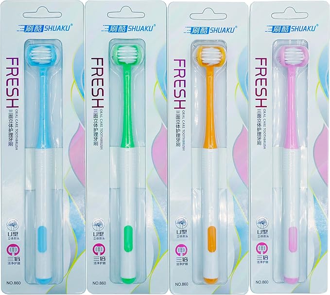 3 Sided Autism Toothbrush Three Bristles for Special Needs Adult Soft Bristles Soft and Gentle for Complete Tooth and Gum Care (Orange 1PCS)