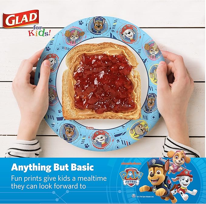 Glad for Kids Paw Patrol Disposable Paper Plates, Heavy Duty Soak Proof Microwavable Kids Plates for Parties, Birthdays, and Everyday Meals, Core Pups Blue, 7 Inch, 20 Count