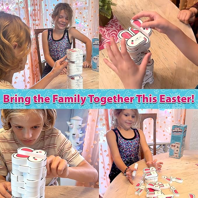 Easter Bunny Stack – Bunny-Themed Wooden Stacking Game for Kids & Adults, Fun Family Tower Game, Indoor & Outdoor Play, Ages 6+, Easter Basket Gift