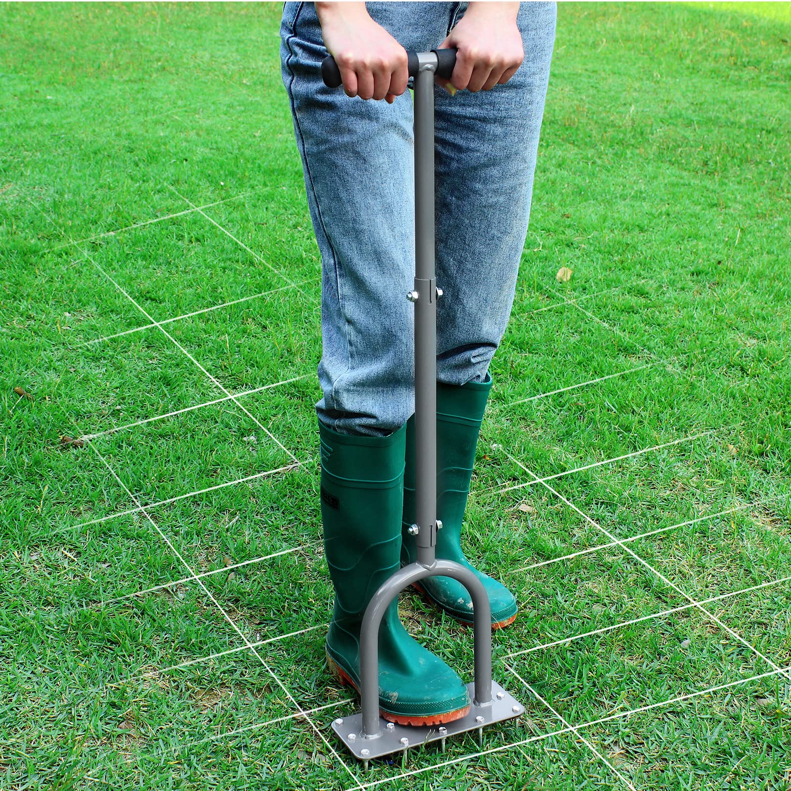 Walensee Manual Lawn Aerator Tool with 15 Iron Spikes, Garden Spike Aerator