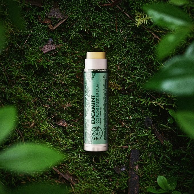 Crate 61 Lip Balm Eucamint – Plastic-Free Plant Pod® Tube – Made with USDA Organic Ingredients – Cooling Peppermint & Eucalyptus – Natural Lip Care for Dry, Chapped Lips – Safe for Men, Women & Kids