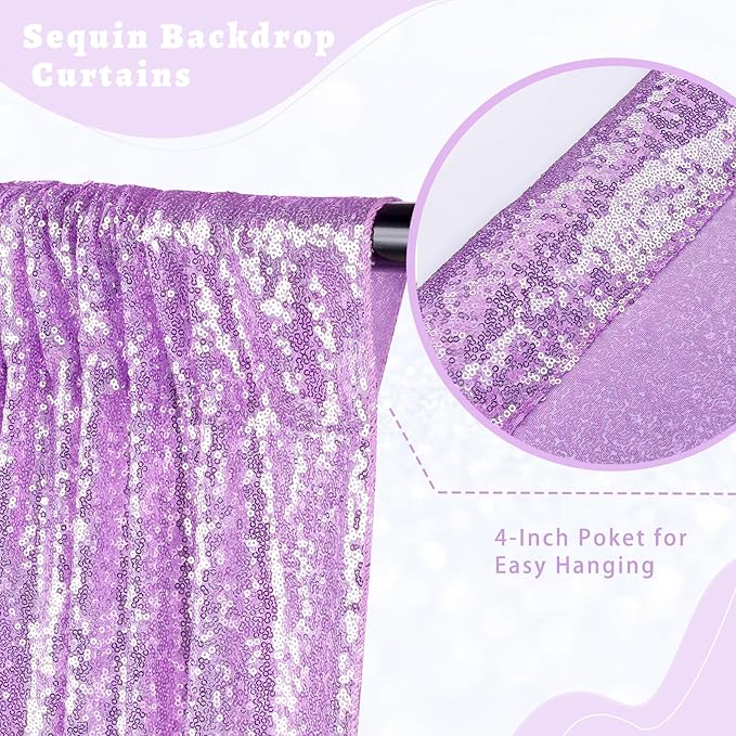 B-COOL Lavender Sequin Backdrop Curtains 2 Panels 2ftx8ft Purple Sparkly Curtains for Birthday Party Wedding Glitter Curtains Backdrop Decorations