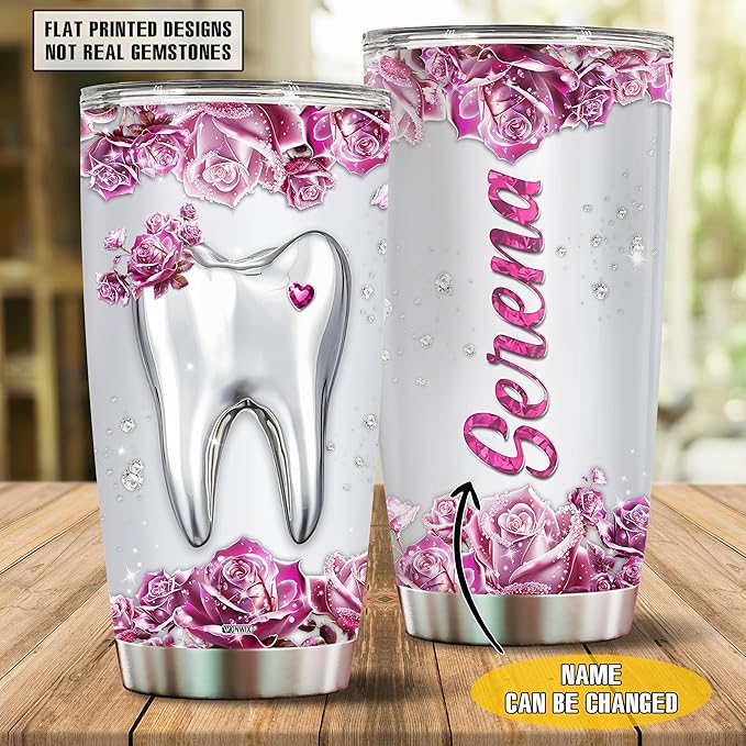 Personalized Dentist Gifts for Women Coffee Tumbler Cup Travel Mugs Water Bottle for Wife Daughter Mom Christmas Birthday Mother's Day Valentine 20oz Insulated Stainless Steel with Lid