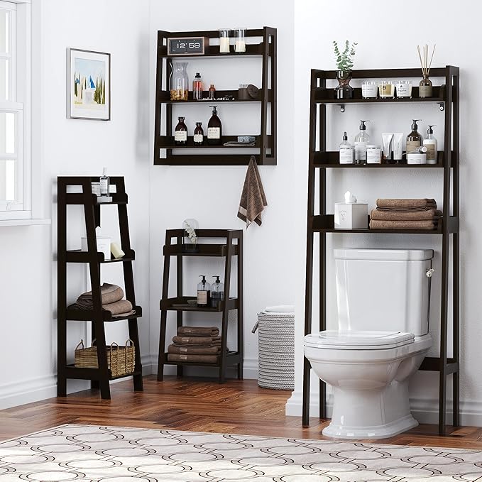 UTEX Over The Toilet Storage, 3-Tier Bathroom Shelves Over Toilet, Behind Toilet Bathroom Organizer (Espresso)