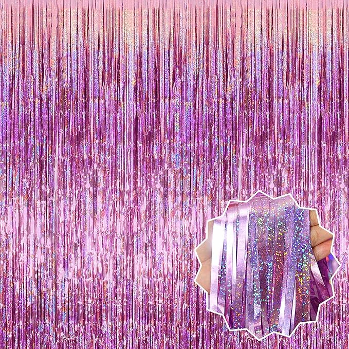 6 Pack Pink Foil Fringe Curtains Backdrop, 3.28 x 8.2 Ft Metallic Streamers Tinsel Curtains Background for Photo Booth, Birthday, Christmas, Halloween, Thanksgiving, New Year Party Decorations