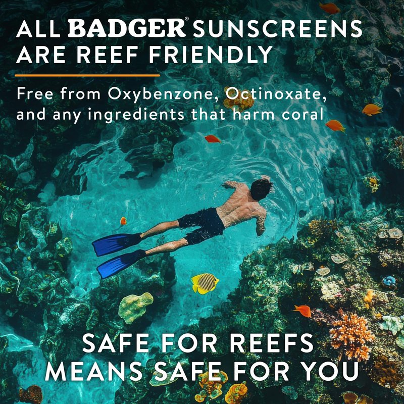 Badger Reef Safe Sunscreen Tin, Unscented SPF 40 Sport Mineral Sunscreen, 98% Organic, 80min Water Resistant Travel Size Hawaii Approved, 2.4 oz Tin, 2-Pack