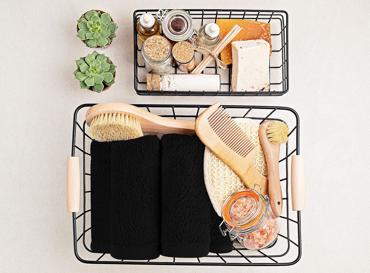Utopia Towels 24 Pack Cotton Washcloths Set, 100% Ring Spun Cotton, Premium Quality Flannel Face Cloths, Highly Absorbent and Soft Feel Fingertip Towels, Black