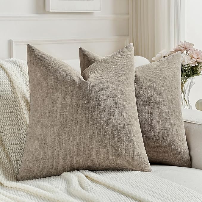 FUTEI Coffee Chenille Decorative Throw Pillow Covers 16x16 Inch Set of 2,Soft Cozy Faux Linen Textured Cushion Case,Farmhouse Home Decor for Couch Living Room
