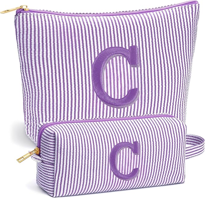 Cute Stuff for Teen Girls Gifts - 2 Piece Set Makeup Bags, Custom Makeup Organizer Pouch for Travel, 6-12 Year Old Girl Birthday Gifts, Travel Essentials for Women, Purple C