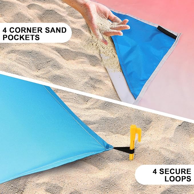 WIWIGO Beach Blanket Waterproof Sandproof Beach Mat 79" X 83"/10'x9'for 2-8 Adults Quick Drying Outdoor Picnic Mat Beach Accessories for Travel, Camping, Hiking