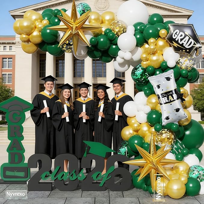 Class of 2026 Graduation Balloon Garland Arch Kit, 139Pcs Green Gold White Graduation Party Decorations, Graduation Backdrop for Party, Congrats Balloons, Graduation Decor for Ceremony & Celebration