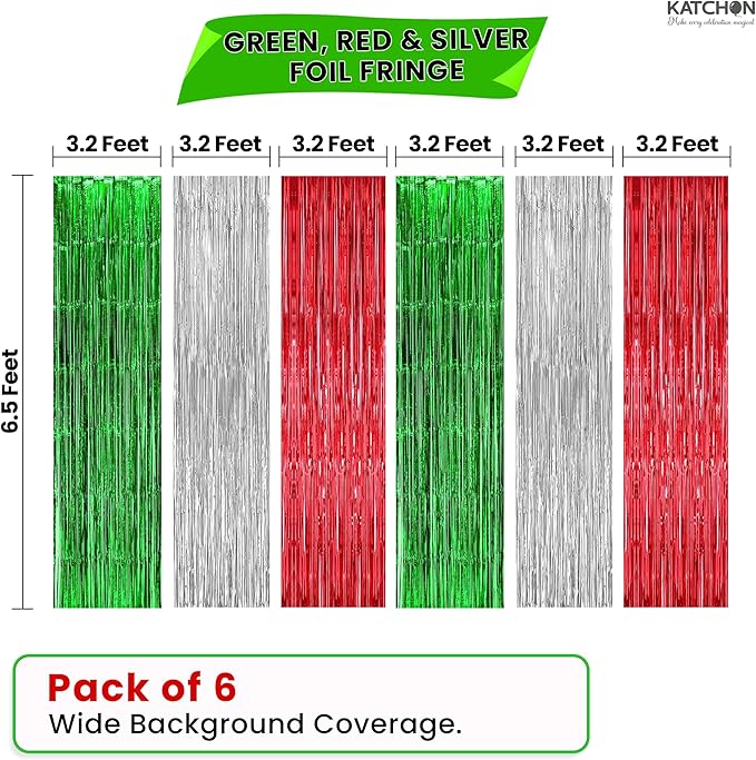 KatchOn, XtraLarge Christmas Foil Fringe Curtains - Pack of 6 | Red and Green Backdrop for Christmas Decorations Indoor, Xmas Decorations | Fringe Backdrop for Holiday Party Decor