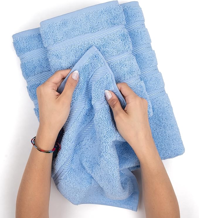American Soft Linen Premium 3 Piece Towel Set, 1 Bath Towel 1 Hand Towel 1 Washcloth, 600 GSM 100% Cotton Turkish Towels for Bathroom, Sky Blue Towel Set