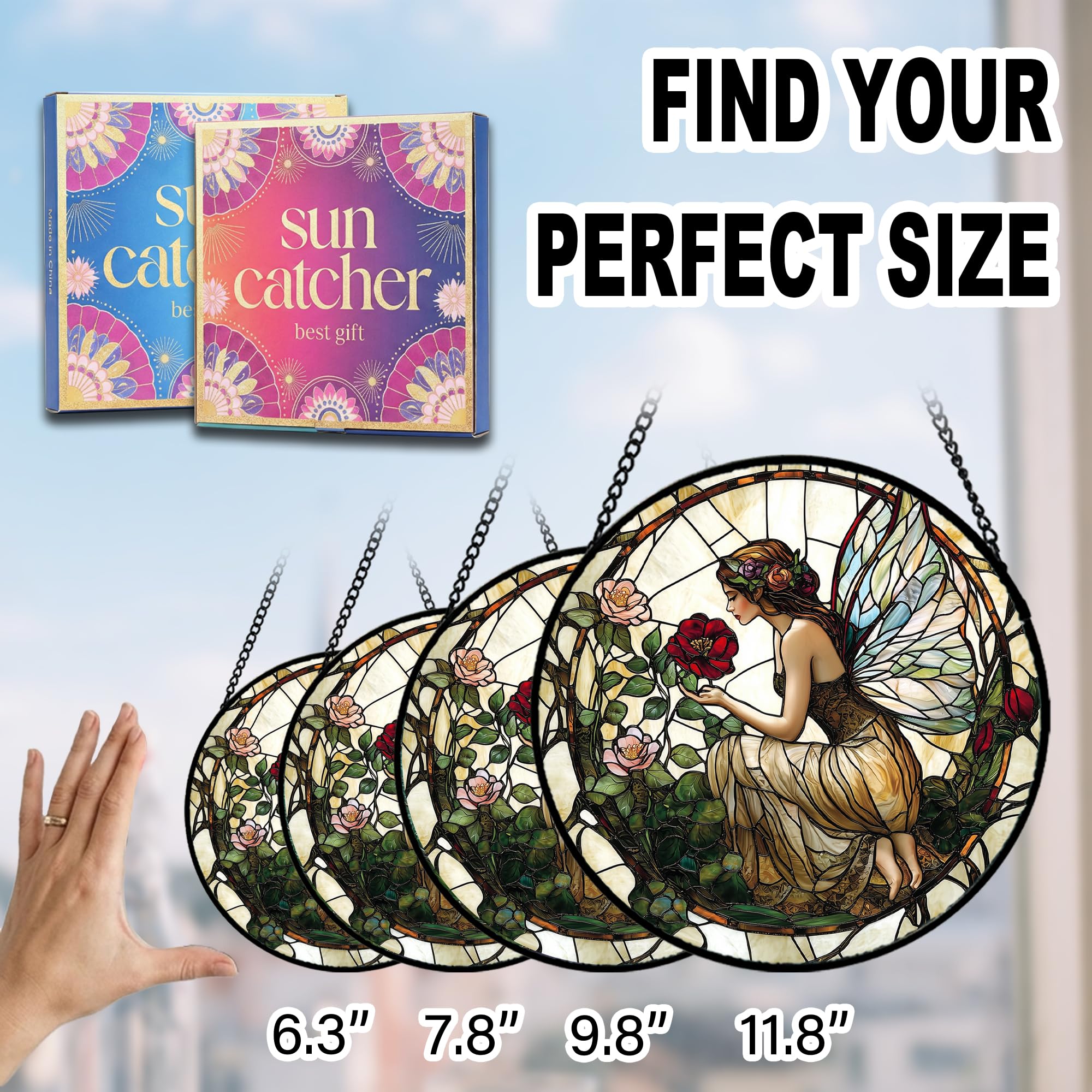 Birthday Gifts for Women - Butterfly Flower Fairy Faux Stained Glass Window Hanging Sun Catcher for Door Garden Acrylic Home Decor Mother's Day for Mom Nana Friend Grandma Wife 6.3"