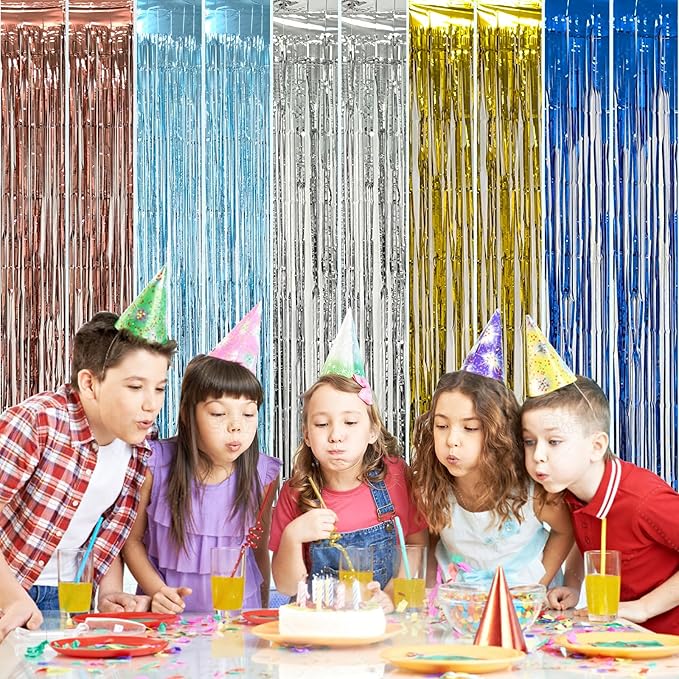 10 Pack Silver Foil Curtain Backdrop Metallic Tinsel Foil Fringe Curtains Photo Booth Props for Birthday Wedding Engagement Bachelorette Christmas Holiday Celebration Party Decorations Supplies