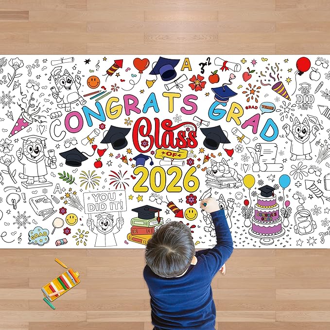 Graduation Giant Coloring Tablecloth,Kindergarten Graduation Gifts - 72x30 Inches, Paper Coloring Banner Games Activities Gifts Party Decorations for 5th Grade Preschool