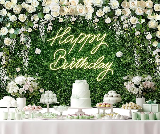 Riyidecor Green Leaves Birthday Backdrop Polyester Fabric Blooming White Rose Flower Floral Elegant Greenery Grass Wall Natural Plant 5Wx3H Feet Photography Background Birthday Photo Studio Shoot