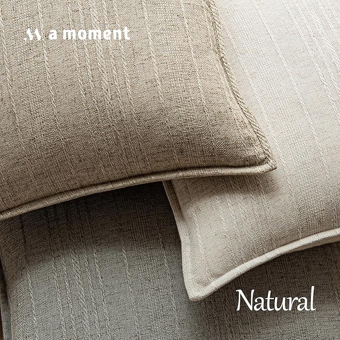 a moment Linen Pillow Covers Set of 2,Boho Farmhouse Throw Pillowcases Neutral Textured Decorative Covers for Couch Sofa, Soft Linen Blend Accent Case Cushion Living Room Home Decor 22"x22"Khaki