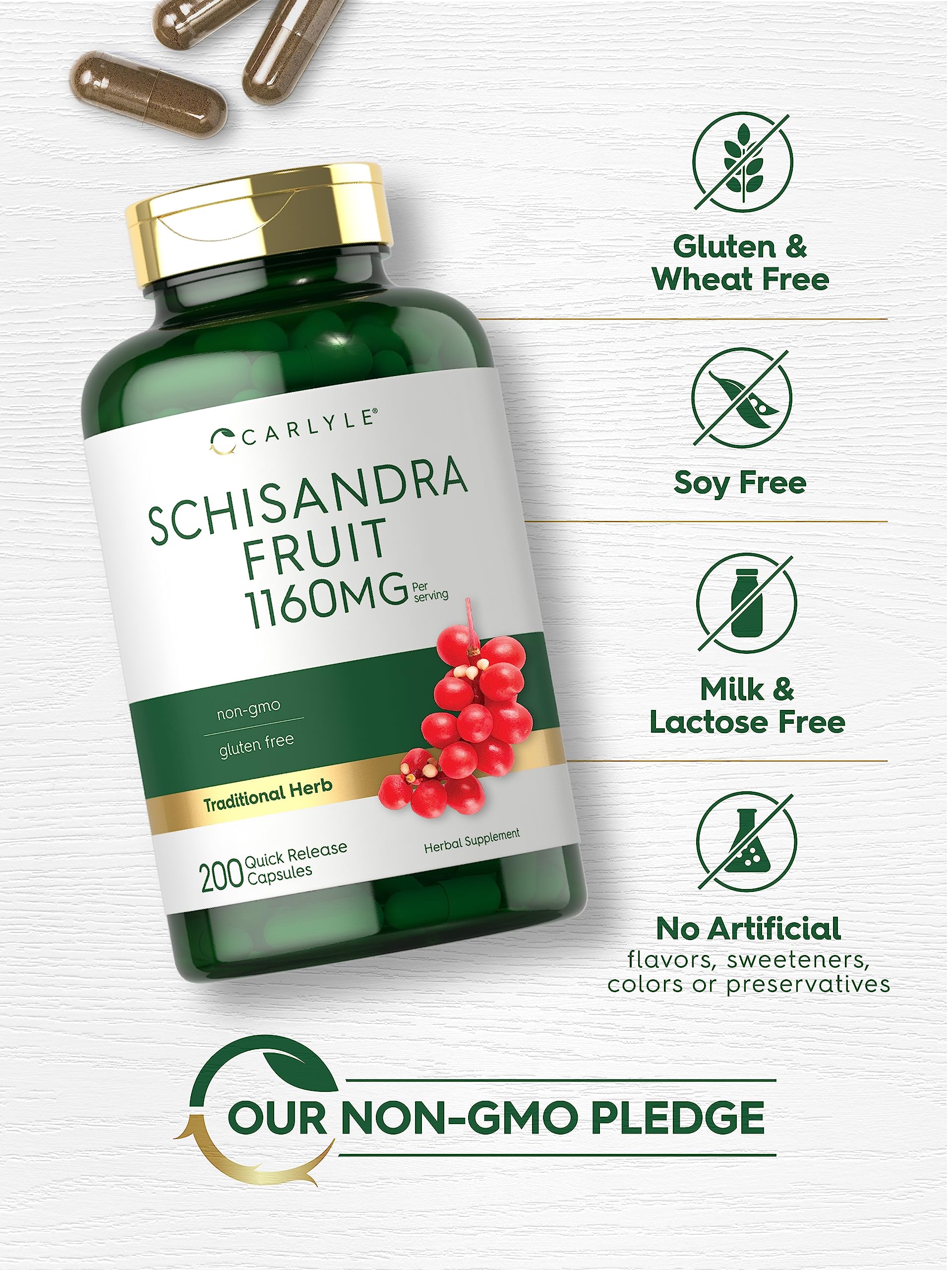 Carlyle Schisandra Supplement 1160 mg | 200 Capsules | Berry Fruit Extract | Non-GMO and Gluten Free