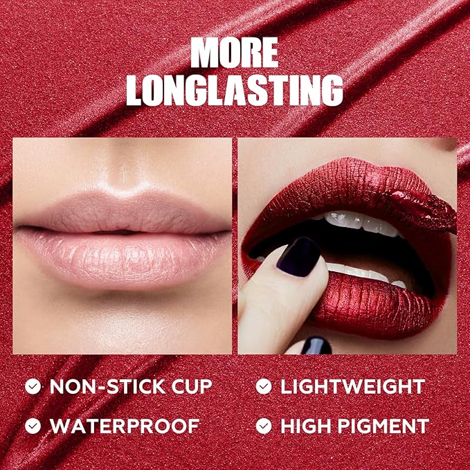 FOCALLURE Metallic Liquid Lipstick,Non Stick Cup Lip Gloss,High Impact Lip Color with Transfer-proof Wear,Long Lasting & Waterproof Lipstick Makeup for Women,One Promise