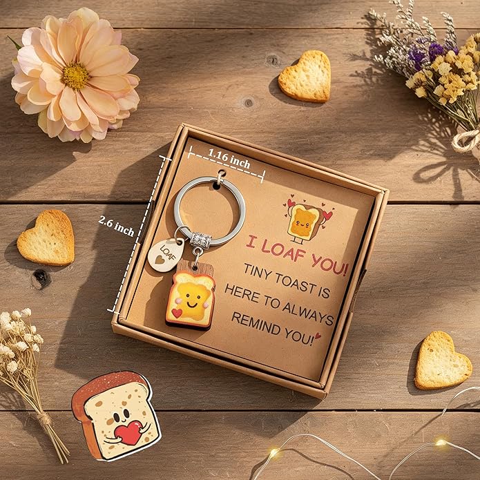 Cute Toast Keychain for Girls, New Beginnings Gifts for Best Friend as Next Chapter Stuff, Cute Love Engagement Housewarming Birthday New Job Gifts for Coworker Couple Bestie Sister Parents