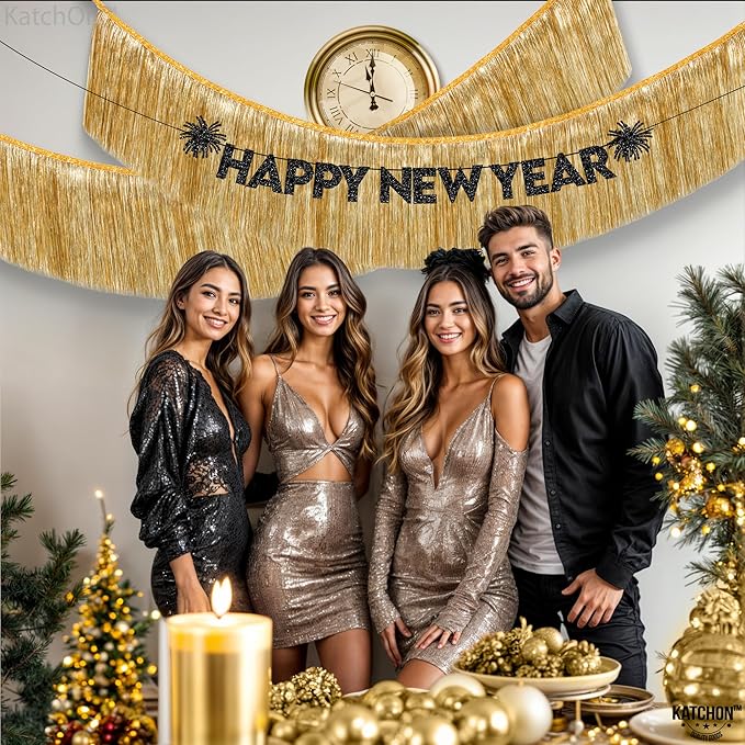 KatchOn, Large Champagne Gold Fringe Garland - 6.5 Feet, Pack of 2 | Foil Fringe Banner for 50th Birthday Decorations | Gold Streamers for Casino, Bachelorette, Graduation Decorations 2026