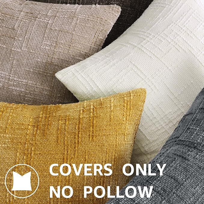 decorUhome Dark Grey Chenille Throw Pillow Covers 22x22 Set of 2 Thick Textured Slubby Couch Pillow Covers Farmhouse Accent Modern Neutral Decorative Pillow Cases for Bed Sofa Living Room