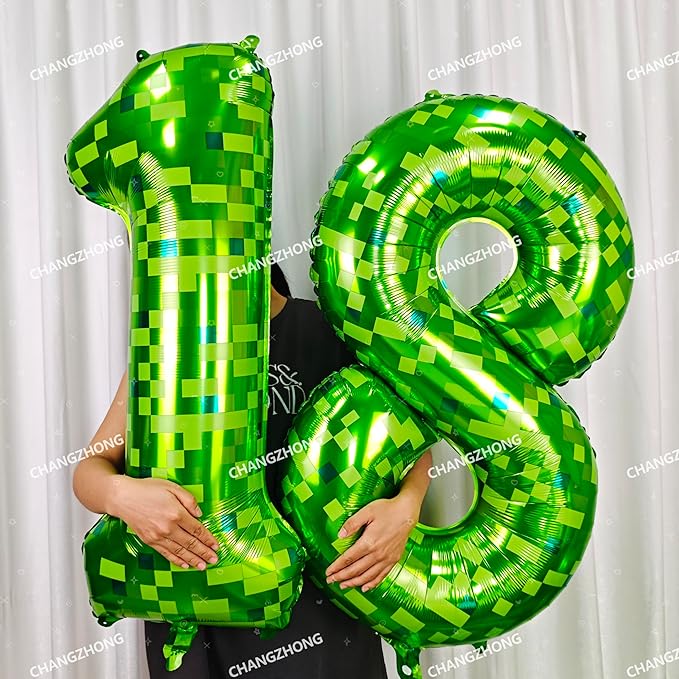 40 inch giant Green pixel miner game number 9 balloon Large mining theme foil balloon 0-9 Suitable for pixel game parties children's birthdays party anniversary celebrations baby shower decoration