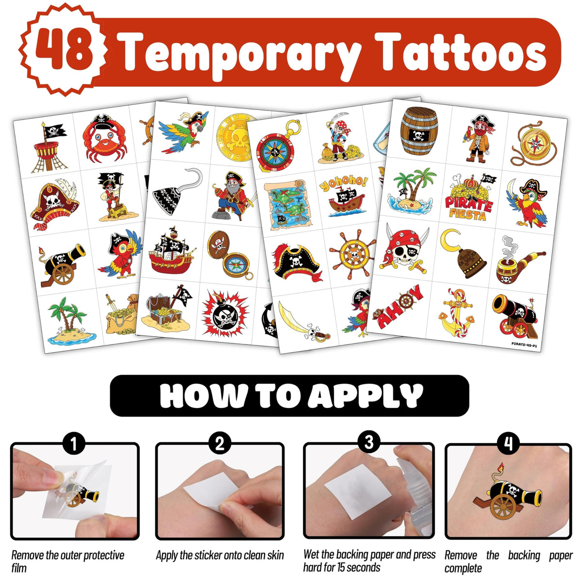 Pirate Punch Balloons for Kids 24 Pack and 48 Temporary Tattoos