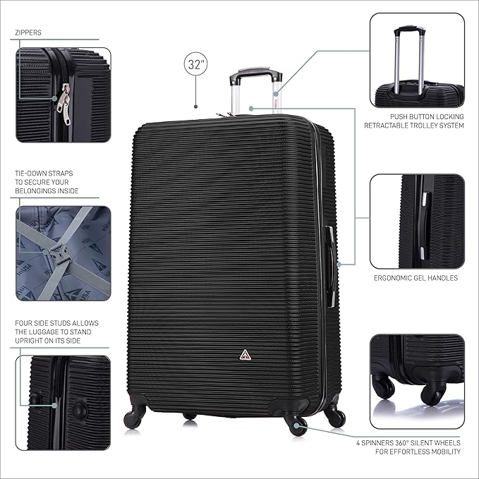 InUSA ROYAL Hardside Spinner Luggage with Ergonomic Handles | Spacious Travel Suitcase with Four Spinner Wheels and Studs | 32 Inch Extra Large Spinner Luggage | Black