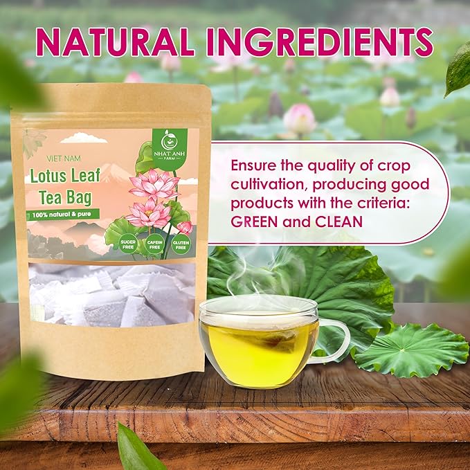 NHAT ANH FARM - Premium Lotus Leaf Tea Bags, 100 Teabags, 100% Natural, Hand-Selected Lotus Leaf Tea Bags, No Additives, Sugar-Free,Caffeine-Free. Good For Your Health.