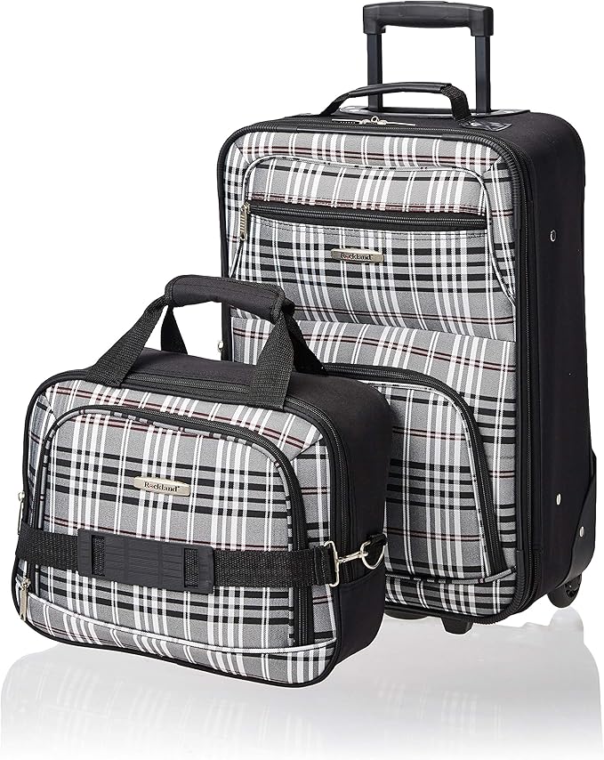Rockland Fashion Softside 2 Piece Luggage Set, Expandable, (14" Tote/19" Upright), Black Cross
