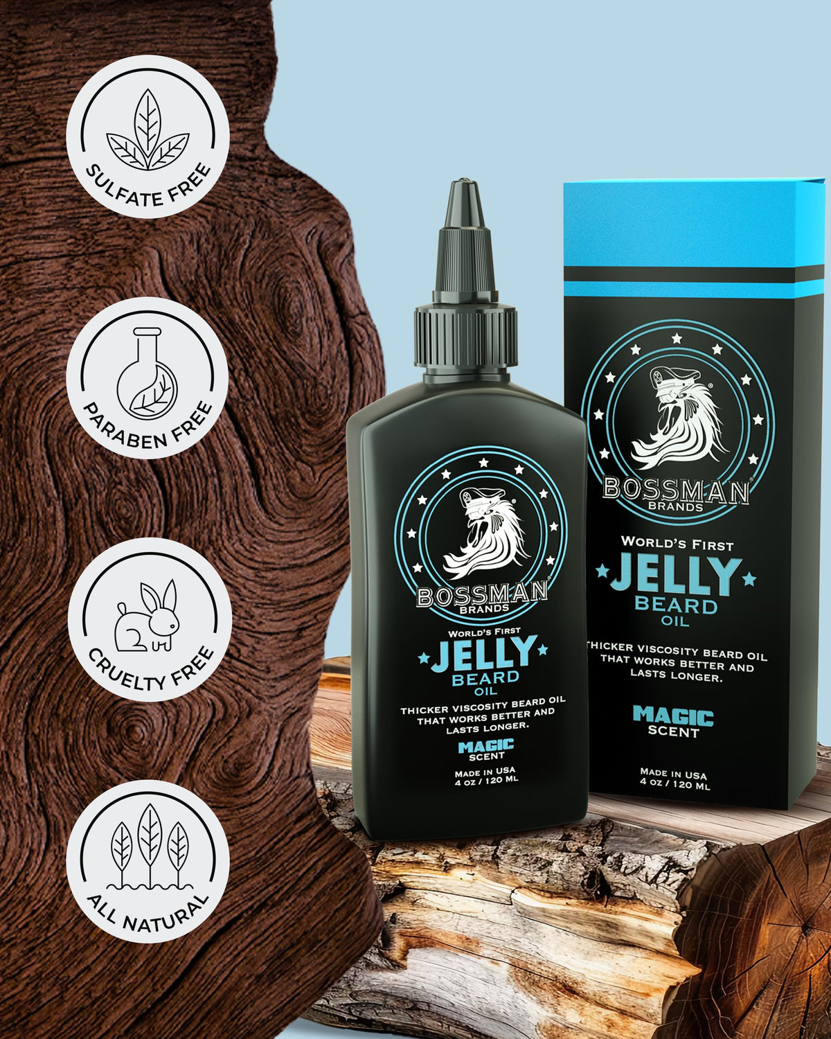 Bossman Jelly Beard Oil for Men & Beard Balm for Men Combo - Softens, Tames Moisturizes & Conditions - Magic Scent - Natural Ingredients & Made in USA
