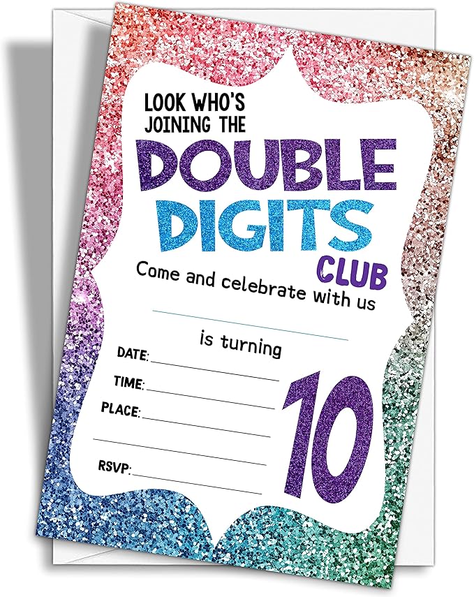 10th Birthday Party Invitations, 20-Count Fill-in Style Birthday Party Invites With Envelopes-HBYQK-B34