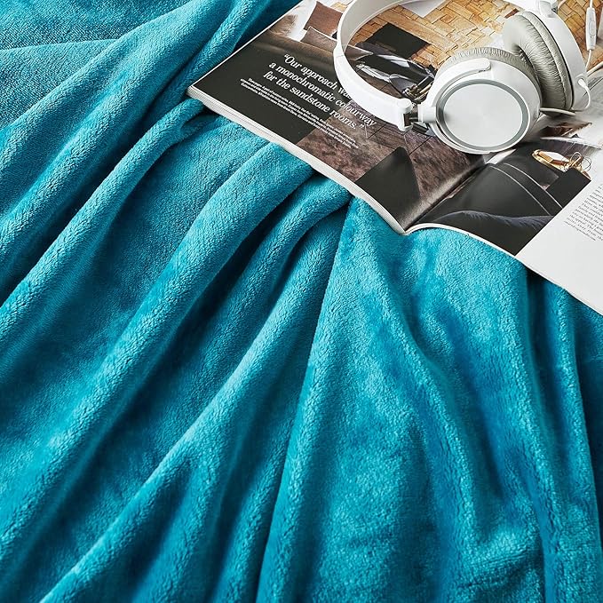 Hansleep Fleece Queen Blanket for Bed Fleece Teal, Queen Size Super Soft Flannel Fuzzy Plush Cozy Blanket for All Seasons, Teal, Queen 90x90 Inches