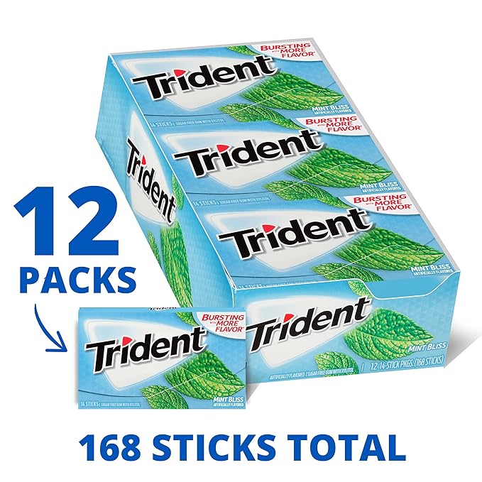 Trident Mint Bliss Sugar-Free Chewing Gum, 12 Packs of 14 Pieces (168 Total Pieces)