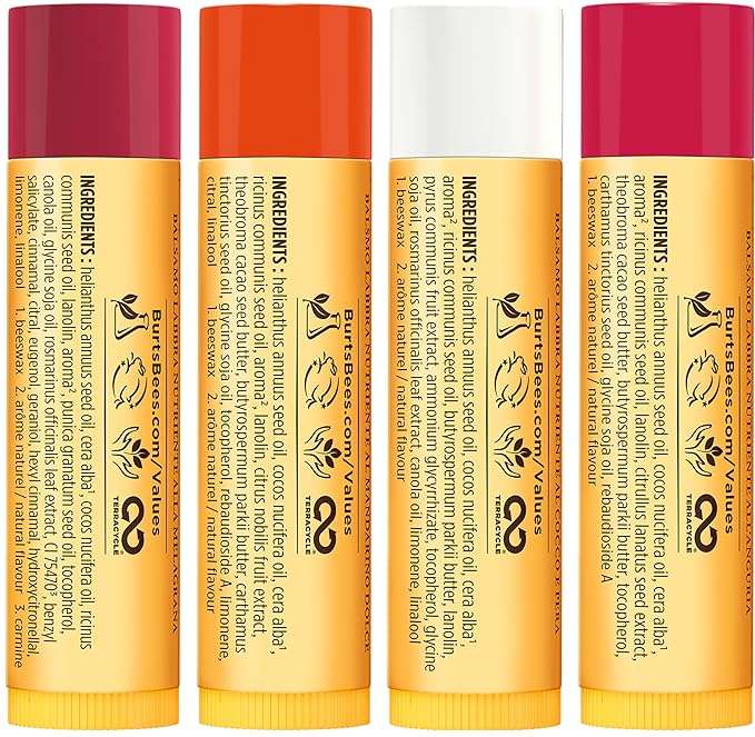 Burt's Bees Gifts Ideas - Just Picked Lip Balm Set, Pomegranate, Watermelon, Sweet Mandarin, Coconut & Pear, Natural Origin Lip Treatment, 4 Tubes, 0.15 oz.