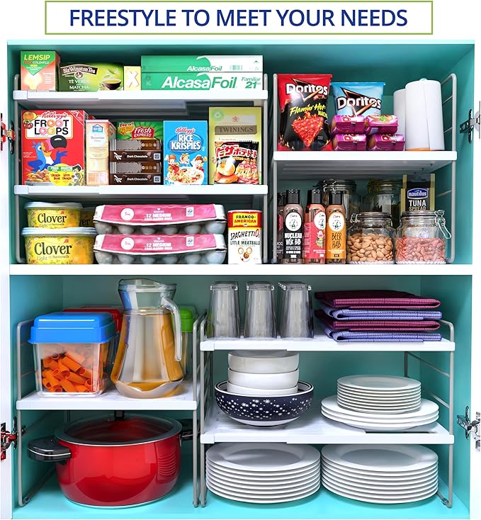YAN & HIN 2 Packs 3-Tier kitchen cabinet countertop organizer, Expandable tupperware organizer for cabinet, tupperware organizer for cabinet and Storage for pantry organization