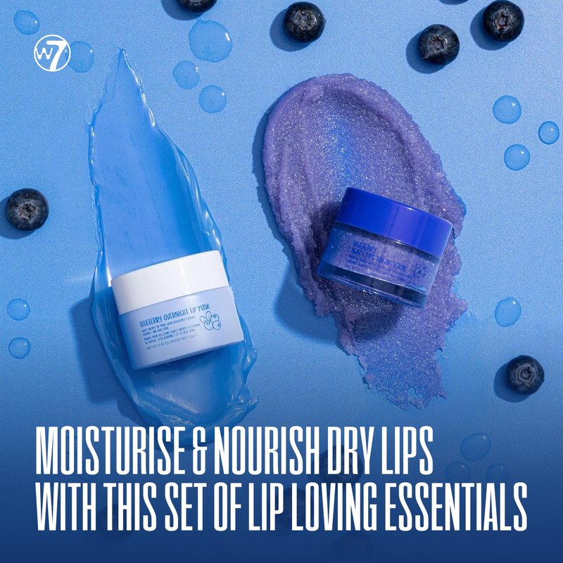 W7 Sweet Dreams Lip Scrub & Overnight Lip Mask Duo - 2 Piece Gift Set - Blueberry Flavour - Exfoliate, Condition, Soothe & Hydrate