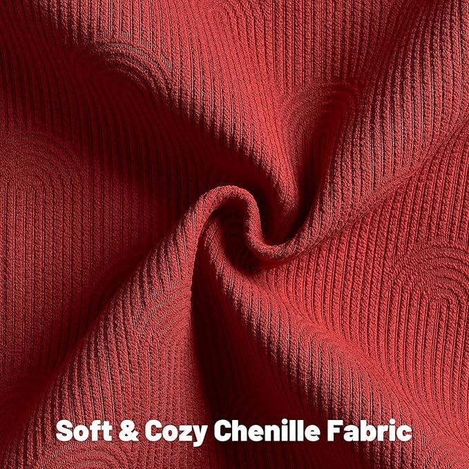 FUTEI Christmas Red Chenille Decorative Throw Pillow Covers 16x16 Inch Set of 2,Soft Cozy Striped Geometric Patterns Cushion Cases,Modern Home Decor for Couch Bed Living Room